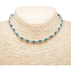 BlueRica Hemp Choker Necklace with Light Gray Cats Eye & Turquoise Fimo Glitter Beads