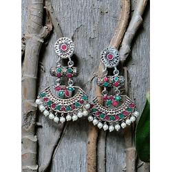 Crunchy Fashion Bollywood Jewellery Traditional Ethnic Bridal Bride Wedding Bridesmaid Oxidised Silver Tribal Boho Indian Earrings Jewelry For Women