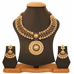 Touchstone Indian Bollywood Gorgeous Intricate Workmanship Mughal White Colorful Rhinestone Crystal Wedding Designer Jewelry Choker Necklace Set in Gold and Silver Tone for Women.