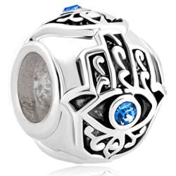 LovelyJewelry Sterling Silve Evil Eye Blue Birthstone Crystal Charm Beads For Bracelet