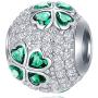 EMOSTAR Sparkling Dog Paw Print Charms, Four-Leaf Clover Charms, and Green Leaves Charms fits Women Bracelet - Pave Clear Cubic Zirconia Beads in 925 Sterling Silver, Gifts for Christmas/Mother/Lover
