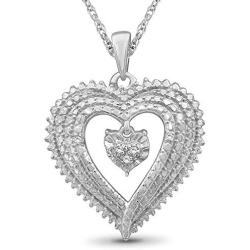 JEWELEXCESS Sterling Silver (.925) Heart Necklace with White Diamond Accent | Jewelry Pendant Necklaces for Women with Round White Diamonds & 18 inch Rope Chain with Spring Clasp