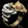 Vintage Gold Tiger Silver Snake Fighting Ring Hip Hop Rock Crystal Ring Party Anniversary Gothic Motorcycles Personalized Jewelry Ring Gold Two Silver Tone for Men Male