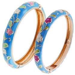 UJOY Cloisonne Bracelet Openable Hinge Gold Cuff Enamel Flower Blue Bangle Jewelry Gift for Women 55A86