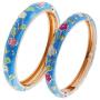 UJOY Cloisonne Bracelet Openable Hinge Gold Cuff Enamel Flower Blue Bangle Jewelry Gift for Women 55A86