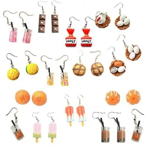 14 Pairs Cute Lifelike Food Dangle Earrings Funny Hen Eggs Orange Chocolate Puffs Bread Hamburger Ice Cream Milk Tea Juice Sugar Wine Hook Earrings for Women Girls Wonderful Jewelry Set Gift 14 Pairs Cute Lifelike Food Dangle Earrings Funny Hen Eggs Orange Chocolate Puffs Bread Hamburger Ice Cream Milk Tea Juice Sugar Wine Hook Earrings for Women Girls Wonderful Jewelry Set Gift
