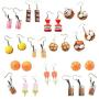 14 Pairs Cute Lifelike Food Dangle Earrings Funny Hen Eggs Orange Chocolate Puffs Bread Hamburger Ice Cream Milk Tea Juice Sugar Wine Hook Earrings for Women Girls Wonderful Jewelry Set Gift