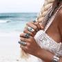8 Pcs/Set Vintage Oval Opal Rings for Women Bohemian Natural Turquoise Stone Open Leaf Finger Rings for Women¡­