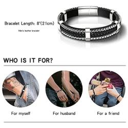 Creative Black Cowhide Braided Leather Bracelet For Men Around Stainless Steel Fine Bracelet with Stainless Steel Magnetic Buckle