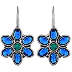 Saissa Silver Plated Oxidised Metal Lightweight Blue Stone Indian Earrings Jewelry for Girls and Women