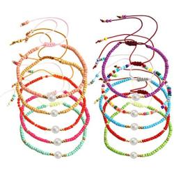 Pingyongchang 10 Pcs Friendship Bracelets Boho 6MM Beades Bracelet for Women Polymer Clay Rainbow Bracelet Elastic Rope Heishi Bracelet Set Summer Beach Jewelry