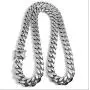 14K White Gold Cuban Link Chain Necklace for Men Real 14MM 14K Karat Diamond Cut Heavy w Solid Thick Plated Clasp US Made