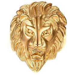 Gold Lion Head Design Stainless Steel Rings for Men Boys Jewelry Chic Punk Animal