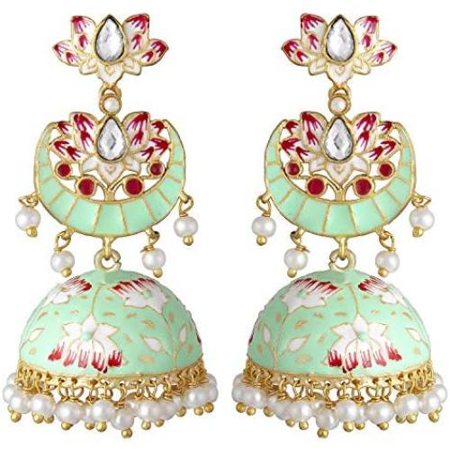 Aheli Vintage Oxidized Dangle Jhumka Jhumki Encrusted with Faux Kundan Stone Statement Earrings for Women