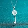 PINGTOUGE Hearts and Arrows Moissanite Key Pendant Necklace 925 Sterling Silver Lucky Lock Opener 18'' Rolo Link Chain for Women Girls