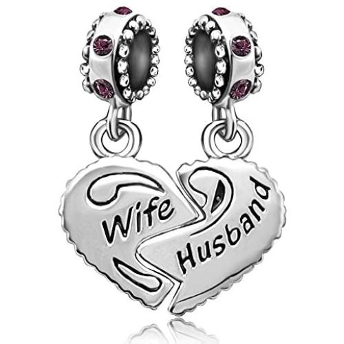 JMQJewelry Wife Husband Heart Love Charm Birthday Birthstone Month Charms for Bracelets Women Jewelry