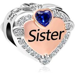 Lifequeen Heart Love Sister Charm Rose Gold Plated Charm Beads for Bracelets