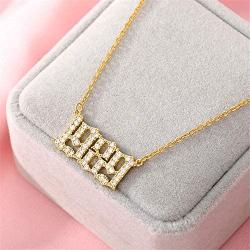 Qermolas Stainless Steel Birth Year Necklace Charm Old English Cubic Zirconia Pendant Necklace