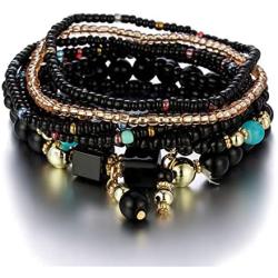 Fuqimanman2020 3 Pcs Bohemian Stackable Bead Bracelets Set Multilayered Stretch Beaded Bracelets Boho Bangles Multicolor Bracelet for Women Girls Jewelry