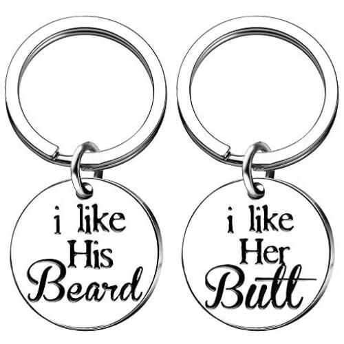 AMOR SPES 2pcs Couple Key Chain for Boyfriend Girlfriend Husband Wife Christmas - I Like his Beard,i Like her Butt