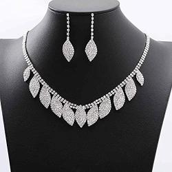 Brishow Bridal Wedding Necklace Set Silver Crystal Earrings Rhinestone Brides Necklace Chain for Women and Girls
