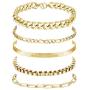 YADOCA 5 Pcs 14K Gold Plated Link Chain Bracelets Set for Men Women Paperclip Cuban Box Figaro Herringbone Chain Bracelets Jewelry Gift