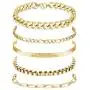 YADOCA 5 Pcs 14K Gold Plated Link Chain Bracelets Set for Men Women Paperclip Cuban Box Figaro Herringbone Chain Bracelets Jewelry Gift