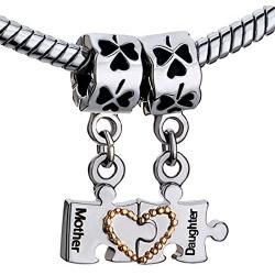 SexyMandala 2pcs Gold Plated Heart Mother Mom Daughter Puzzle Set Dangle Charms for Bracelets