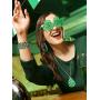 Yaomiao 4 Pieces St. Patricks Day Jewelry Set Shamrock Print Necklace Multi-Layer Bracelet and Faux Leather Dangle Earrings