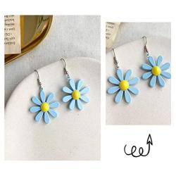 Daisy Sunflower Dangle Earrings Acrylic Resin Flower Blossom Floral Drop Earrings for Women Girls Jewelry
