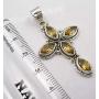 SilverStarJewel 925 Sterling Silver Marquise Cut Citrine Cross Pendant 1.7'' Stone Gift
