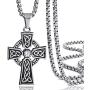 Elfasio Celtic Cross Necklace for Men Cubic Zirconia Stainless Steel Pendant Necklaces Chain 18inch-30inch