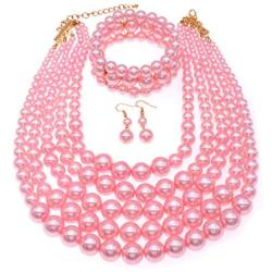MeliMe Faux Big Pearl Necklace Flapper Beads Pearl Statement Necklace Bracelet and Earrings for Women Mother