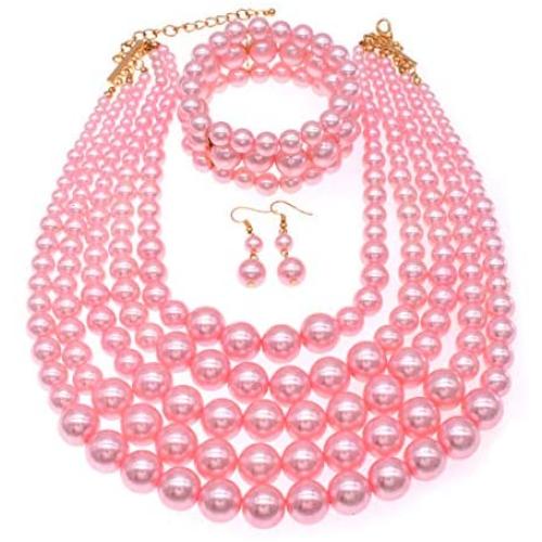 MeliMe Faux Big Pearl Necklace Flapper Beads Pearl Statement Necklace Bracelet and Earrings for Women Mother