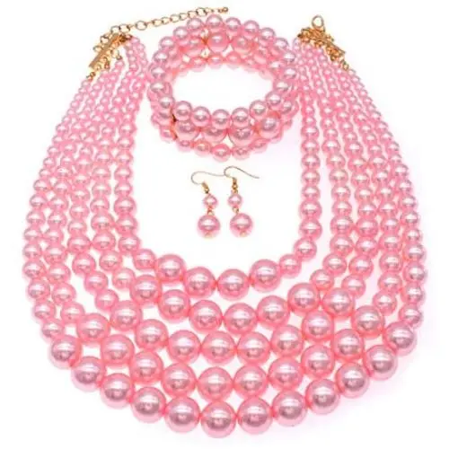 MeliMe Faux Big Pearl Necklace Flapper Beads Pearl Statement Necklace Bracelet and Earrings for Women Mother