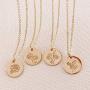 OSIANA Birth Month Flower Necklace for Women 18K Plated Gold Dainty Disk Disc Coin Pendant Minimalist Floral Necklace Classic Birth Flower Necklace Delicate Personalized Gift for Her