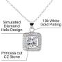 Cate & Chloe Ivy 18k White Gold Plated Princess Cut Halo Pendant Necklace - Silver Halo Necklace w/Solitaire Square Cut Cubic Zirconia Diamond - Wedding Anniversary