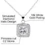 Cate & Chloe Ivy 18k White Gold Plated Princess Cut Halo Pendant Necklace - Silver Halo Necklace w/Solitaire Square Cut Cubic Zirconia Diamond - Wedding Anniversary