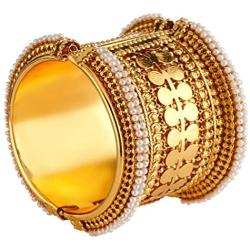 Efulgenz Fashion Jewelry Indian Bollywood Antique Gold Plated Faux Pearl Coin Style Bracelet Bangle (1 Piece) for Women…