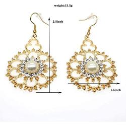 Geometric Flower Dangle Earrings Disc Pearl Crystal Statement Drop Earrings Trendy Personality Simple Earring Party Shining Gift for Women Girls Elegant Jewelry