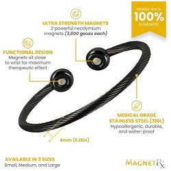 MagnetRX® Magnetic Therapy Bracelet Cuff - Twisted Cable Stainless Steel Bangle Magnetic Bracelets for Pain Relief, Balance & Energy - Elegant Golf Bracelet for Men & Women (Black | Medium)