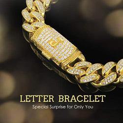 ETEVON Initial Bracelets for Men Cuban Letter Link Chain with Box Clasp Cubic Zirconia Personalized Bracelet for Him Husband Boyfriend Valentines Birthday Anniversary Jewelry Gift