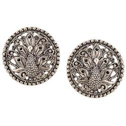 Efulgenz Boho Vintage Antique Ethnic Gypsy Tribal Indian Oxidized Silver Peacock Big Stud Earrings Jewelry