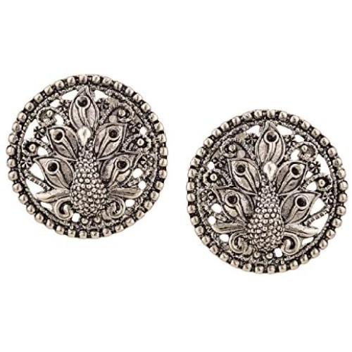 Efulgenz Boho Vintage Antique Ethnic Gypsy Tribal Indian Oxidized Silver Peacock Big Stud Earrings Jewelry