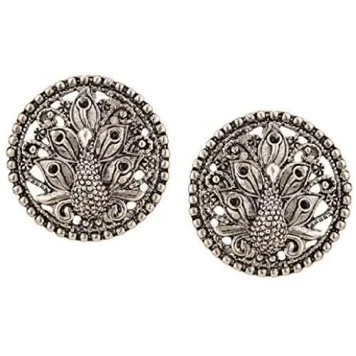 Efulgenz Boho Vintage Antique Ethnic Gypsy Tribal Indian Oxidized Silver Peacock Big Stud Earrings Jewelry