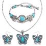 Cocazyw Silver Butterfly Turquoise Bracelet and Earrings for Women Girl Retro Charm Gemstone Jewelry Set Pendant Necklace and Drop Earrings for Women Girl