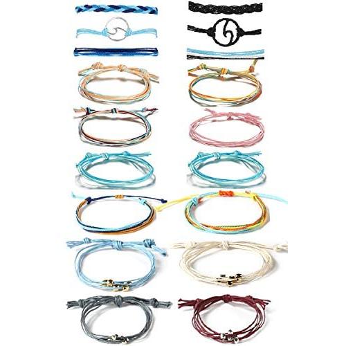 KWHY 18 Pieces Wave Bracelet Braided Rope Bracelet SetHandmade Adjustable Friendship Bohemian Bracelet Handcrafted Jewelry for Women Girl