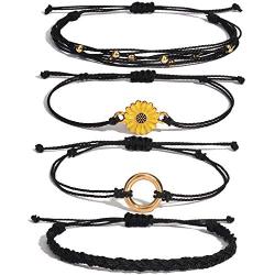 FANCY SHINY Sunflower String Bracelet Handmade Braided Rope Charms Boho Surfer Bracelet for Teen Girls Women