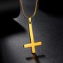 Hipunk Inverted Cross Necklace Mens 316L Stainless Steel Upside Down Cross Pendant 18k Gold/Black Gun Plated Religious Jewelry