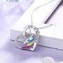 Rainbow Unicorn Necklace Sterling-Silver - Life is Beautiful Unicorn Heart Pendant Necklace for girls Women Girlfriend Daughter Granddaughter Birthday and Christmas Gift. (Rainbow Unicorn Necklace)